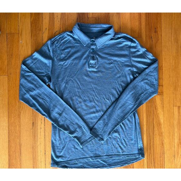 Vulpine Merino Wool Polo Long Sleeve Large Blue Cycling Commuter Performance - Picture 8 of 9